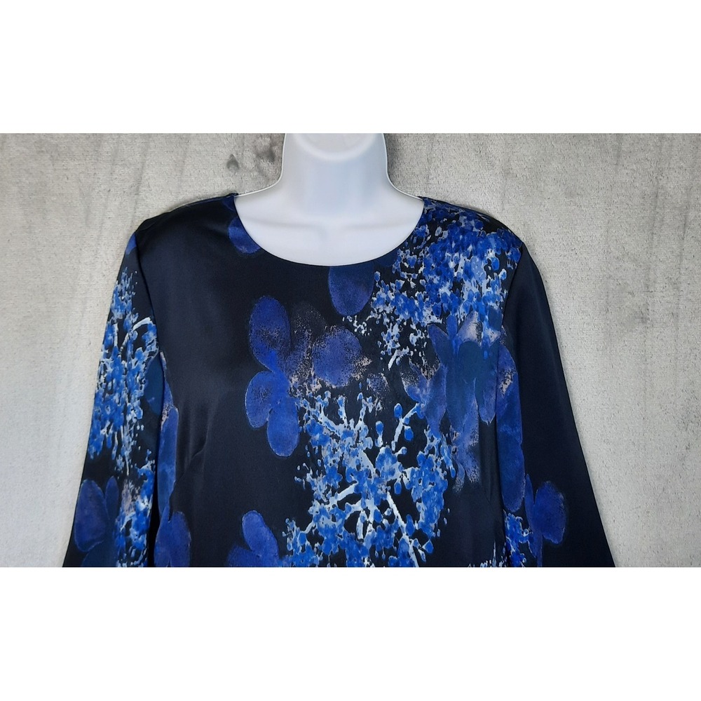 Banana Republic Dress Womens 10 Blue Watercolor Floral Ruffle Hem Career Office - Picture 2 of 15